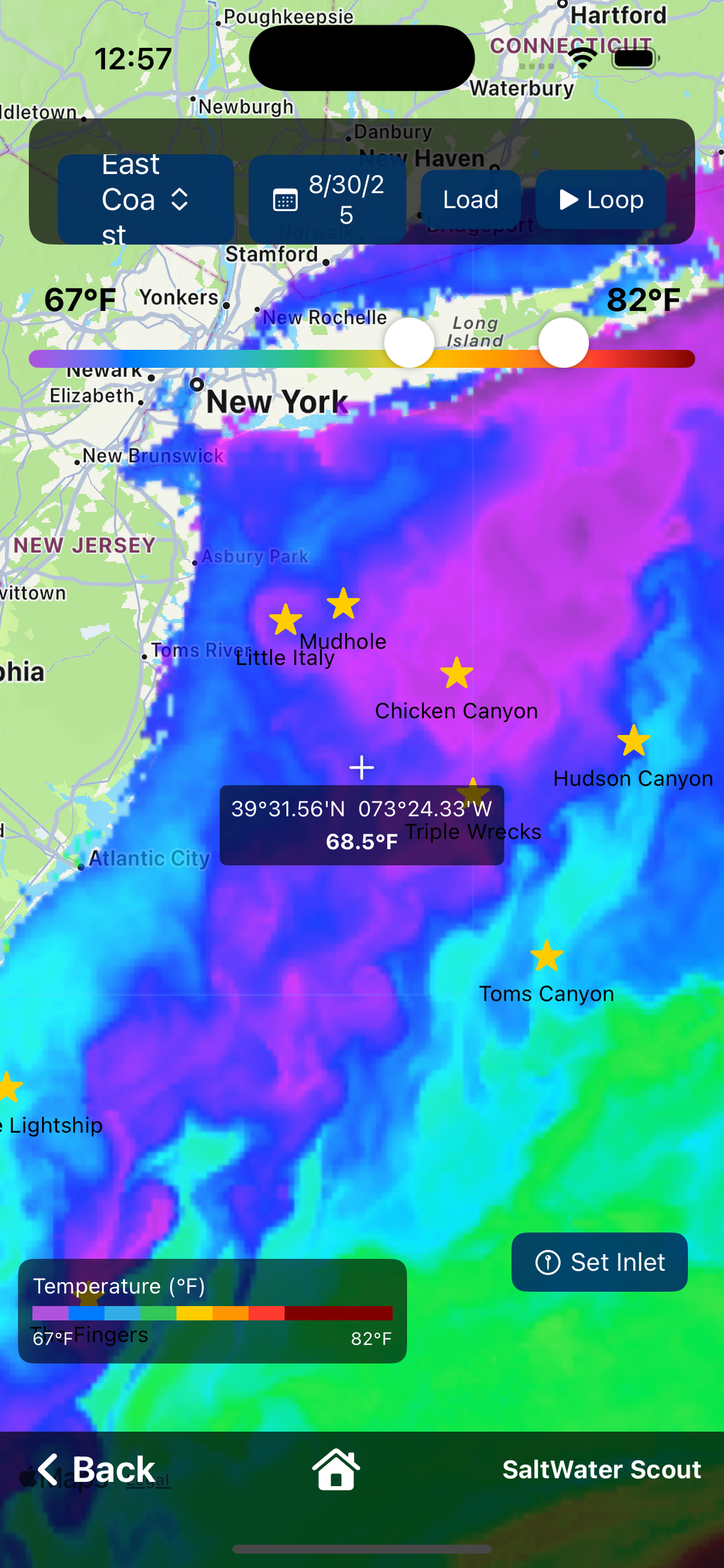 SST map in SaltWater Scout